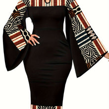 Load image into Gallery viewer, African Dresses For Women Bell Sleeve Print Casual Dress Elegant Nigerian Bodycon Pencil Attire
