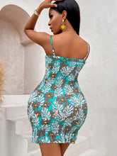 Load image into Gallery viewer, Chic Summer Women's Sexy Floral Print Dress - Vibrant Blue &amp; Yellow, Polyester, Non-Sheer with Waist-Cinching Design, Sleeveless Bodycon Mini with Tropical Foliage Pattern - Perfect for Vacation
