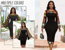 Load image into Gallery viewer, African Dresses For Women Bell Sleeve Print Casual Dress Elegant Nigerian Bodycon Pencil Attire
