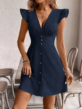 Load image into Gallery viewer, Frenchy Women'S Vacation Casual Solid Color Ruffle Sleeve Front Button Dress

