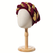 Load image into Gallery viewer, Elegant Golden Spangle 2-Strand Braid Turban - Vibrant African Wedding Headwear, Lightweight Polyester Fabric, Handwash/Dry Clean, Non-Stretch, Toggle Closure, Festive Attire|Luxury Headwrap|Intricate Braiding
