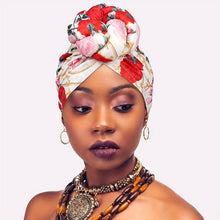 Load image into Gallery viewer, Awegeo Luxury Shower Cap for Women - Unscented, Hand-Tied Knot, Fashionable African Print Turban - Versatile for Daily Use, Comfortable &amp; Breathable High-Quality Head Wrap (1-Pack)

