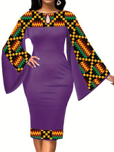 Load image into Gallery viewer, African Dresses For Women Bell Sleeve Print Casual Dress Elegant Nigerian Bodycon Pencil Attire
