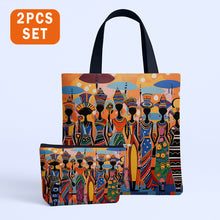 Load image into Gallery viewer, 2pcs African Ethnic Pattern Tote Bag Set, Includes Large Capacity Tote Bag and Coin Purse Two-Piece Set. Multifunctional Travel Shopping Shoulder Bag and Makeup Bag, Suitable for Travel, Shopping, and Commuting
