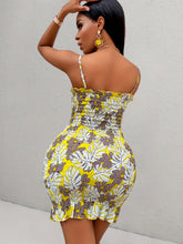 Load image into Gallery viewer, Chic Summer Women's Sexy Floral Print Dress - Vibrant Blue &amp; Yellow, Polyester, Non-Sheer with Waist-Cinching Design, Sleeveless Bodycon Mini with Tropical Foliage Pattern - Perfect for Vacation

