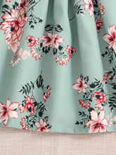 Load image into Gallery viewer, Floral Puff Sleeve Shirred Belted Princess Dress for Girls, Summer Party Beach Vacation Clothes
