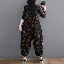 Load image into Gallery viewer, Loose Jeans Black Jumpsuit Women Casual Oversized Baggy Ladies Pants Big Pockets Print Floral Denim Overalls Straps Jean Rompers
