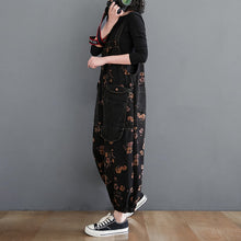 Load image into Gallery viewer, Loose Jeans Black Jumpsuit Women Casual Oversized Baggy Ladies Pants Big Pockets Print Floral Denim Overalls Straps Jean Rompers
