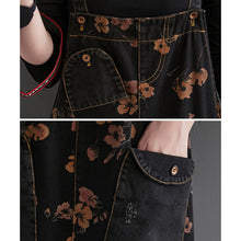 Load image into Gallery viewer, Loose Jeans Black Jumpsuit Women Casual Oversized Baggy Ladies Pants Big Pockets Print Floral Denim Overalls Straps Jean Rompers
