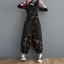 Load image into Gallery viewer, Loose Jeans Black Jumpsuit Women Casual Oversized Baggy Ladies Pants Big Pockets Print Floral Denim Overalls Straps Jean Rompers
