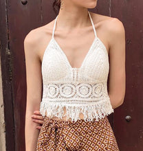 Load image into Gallery viewer, summer holiday beach camis lady sexy tassels crochet camisole women sexy tassels bikini camis female crochet halter bikini tops
