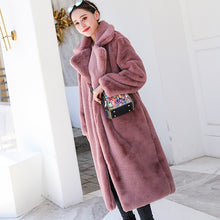 Load image into Gallery viewer, Winter Women High Quality Faux Rabbit Fur Coat Luxury Long Fur Coat Loose Lapel OverCoat Thick Warm Plus Size Female Plush Coats 115
