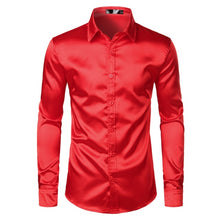 Load image into Gallery viewer, Men&#39;s Black Satin Luxury Dress Shirts 2019 Silk Smooth Men Tuxedo Shirt Slim Fit Wedding Party Prom Casual Shirt Chemise Homme
