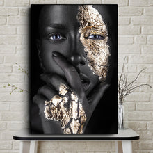 Load image into Gallery viewer, African Art Black and Gold Woman Oil Painting on Canvas Cuadros Posters and Prints Scandinavian Wall Art Picture for Living Room
