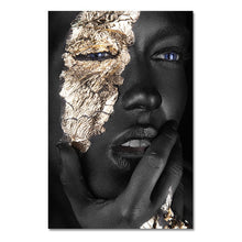 Load image into Gallery viewer, African Art Black and Gold Woman Oil Painting on Canvas Cuadros Posters and Prints Scandinavian Wall Art Picture for Living Room
