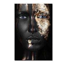Load image into Gallery viewer, African Art Black and Gold Woman Oil Painting on Canvas Cuadros Posters and Prints Scandinavian Wall Art Picture for Living Room

