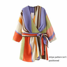 Load image into Gallery viewer, Foridol V Neck Stripe Casual Satin Romper Women Batwing Sleeve Wide Leg Fashion Playsuits Overalls Bowknot Loose Rompers 114
