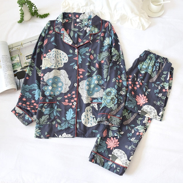 Spring / Summer 2021 New 100% viscose long-sleeved trousers ladies pajamas suit simple style long pajamas women's home service