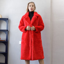 Load image into Gallery viewer, Winter Women High Quality Faux Rabbit Fur Coat Luxury Long Fur Coat Loose Lapel OverCoat Thick Warm Plus Size Female Plush Coats 115
