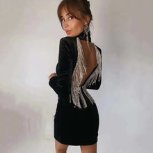 Load image into Gallery viewer, High Quality Black Green Hot Fashion Backless Diamonds Tassel Rayon Velvet Dress Evening Party Dresses 112
